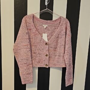 BP Pink Ribbed Button-Up Cardigan